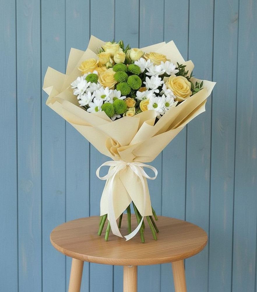 Букет Луч солнца в Сухиничах Букет цветов из: Хризантемы и Розы в Сухиничах