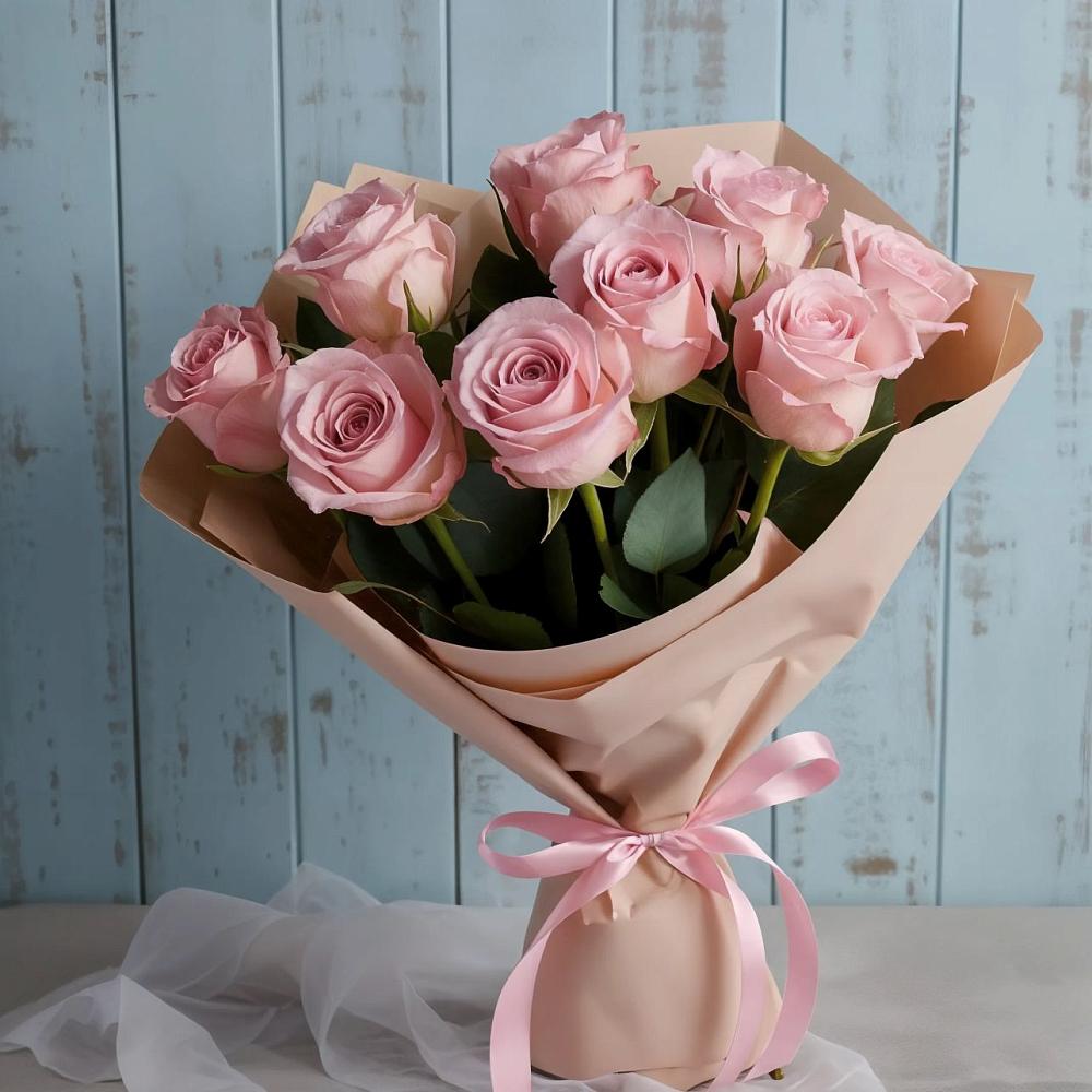 9 розовых роз в Сухиничах Букет цветов из: Розы в Сухиничах