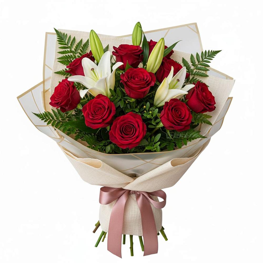 Букет высокая поэзия в Сухиничах Букет цветов из: Лилии и Розы в Сухиничах