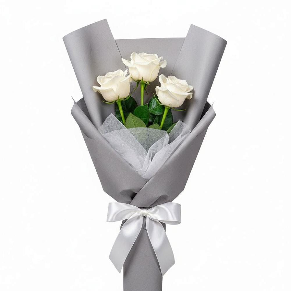Букет 3 белые розы в Сухиничах Букет 3 белые розы в Сухиничах