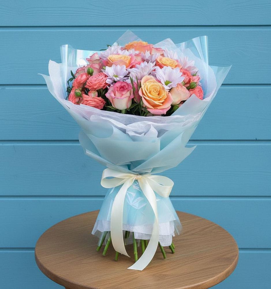 Букет Счастливые мгновение в Сухиничах Букет цветов из: Хризантемы и Розы в Сухиничах